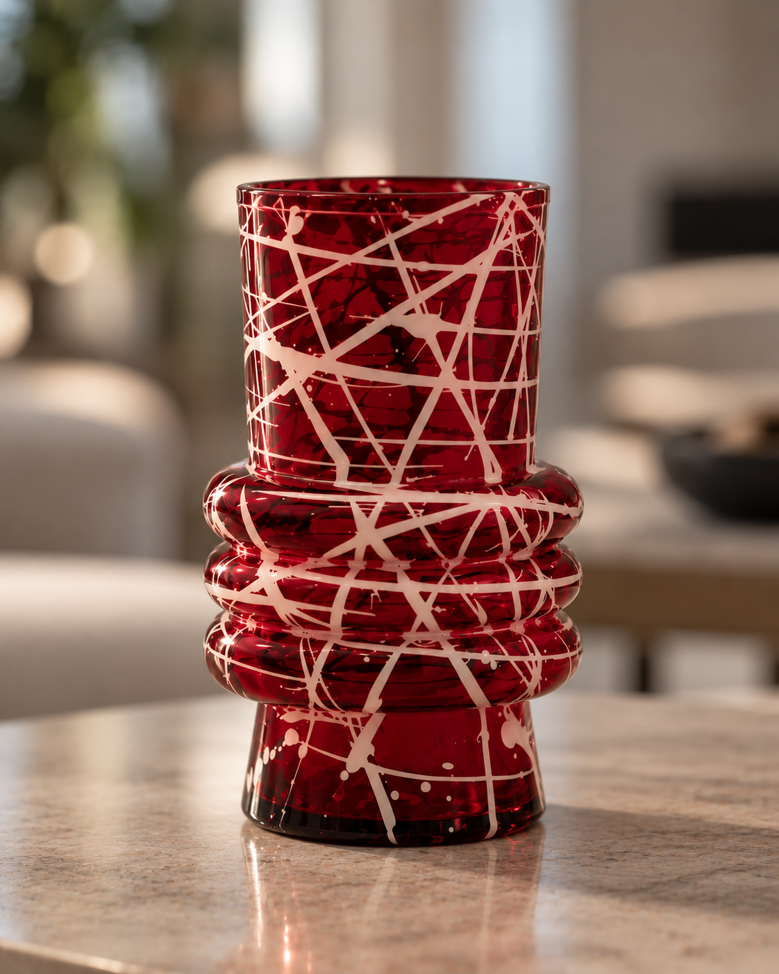 VASO IN VETRO ROSSO GEOMETRICO