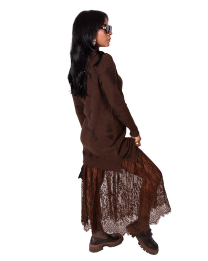 ABITO CON PIZZO MARRONE LOTO