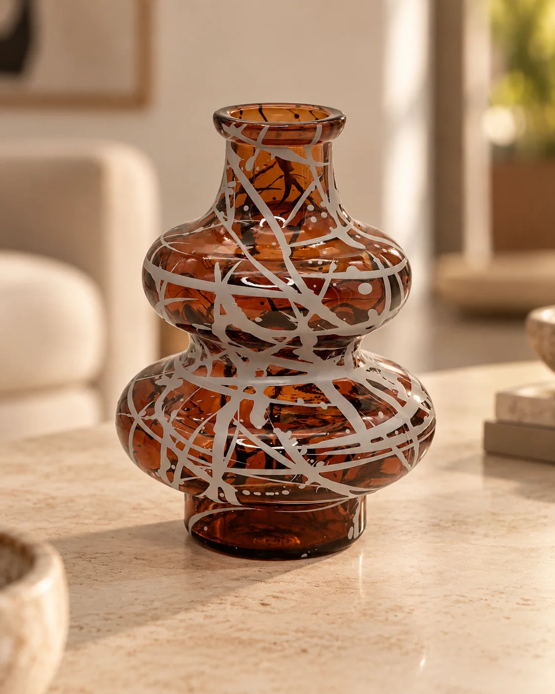 VASO IN VETRO AMBRA GEOMETRICO