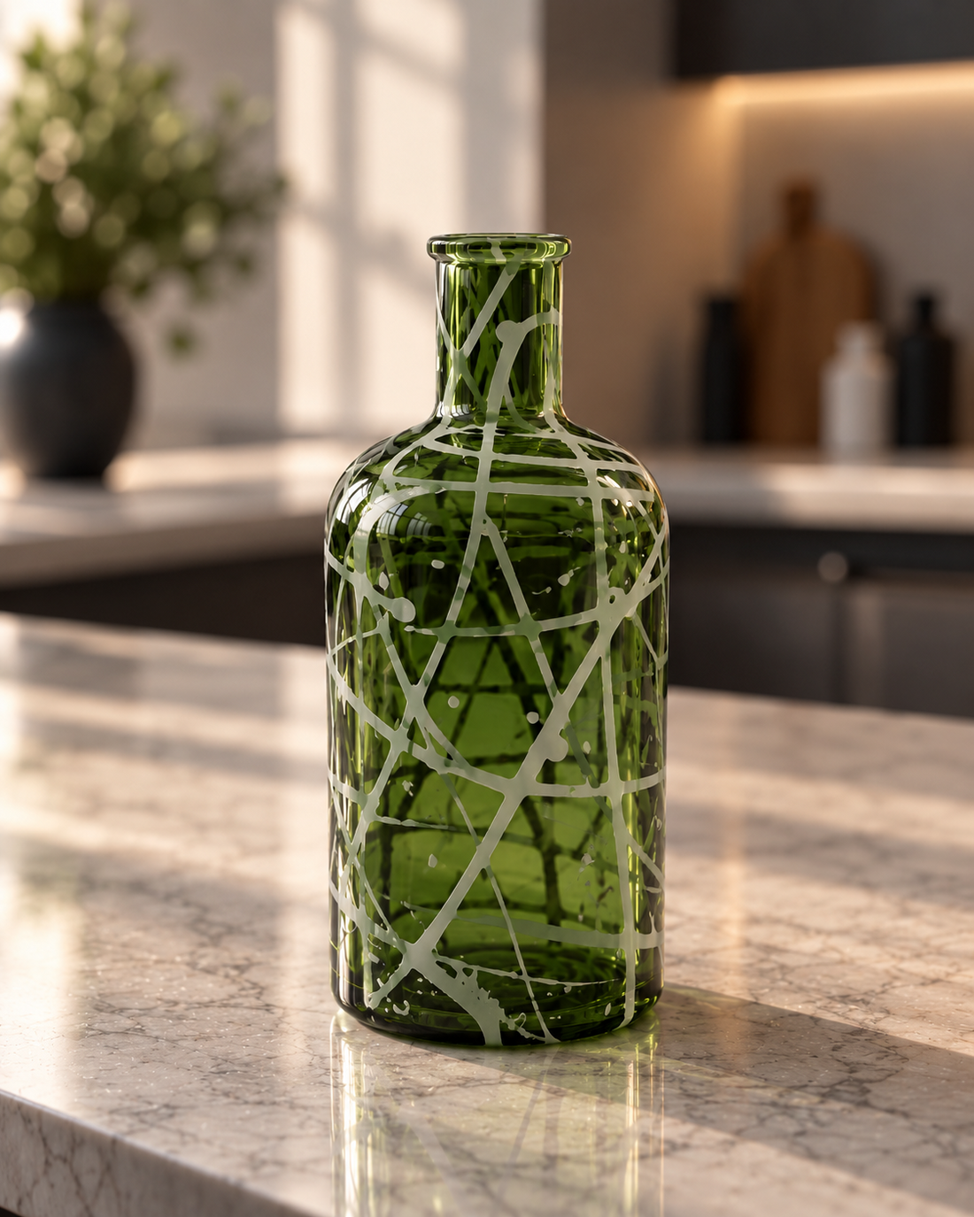 VASO IN VETRO VERDE A BOTTIGLIA