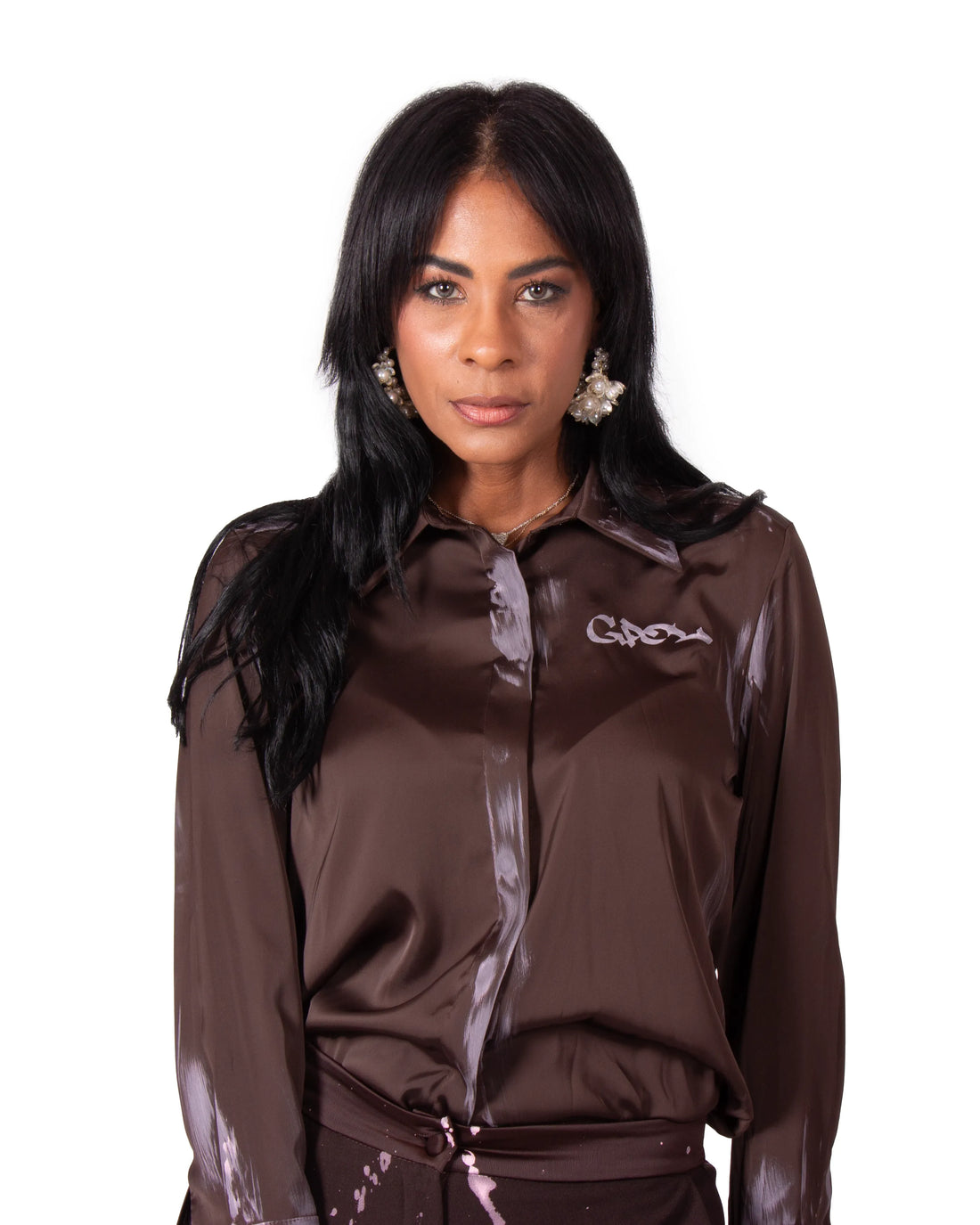 CAMICIA IN RASO MARRONE MALVA