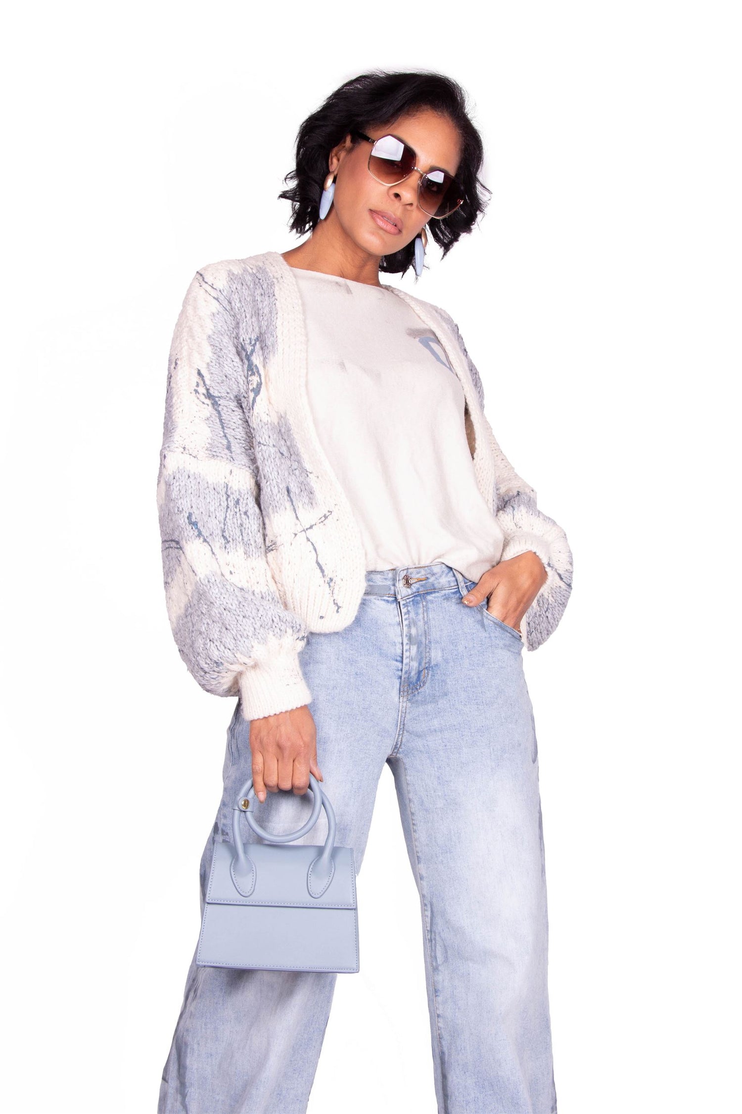 CARDIGAN AZZURRO E BIANCO BENNY