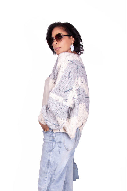 CARDIGAN AZZURRO E BIANCO BENNY