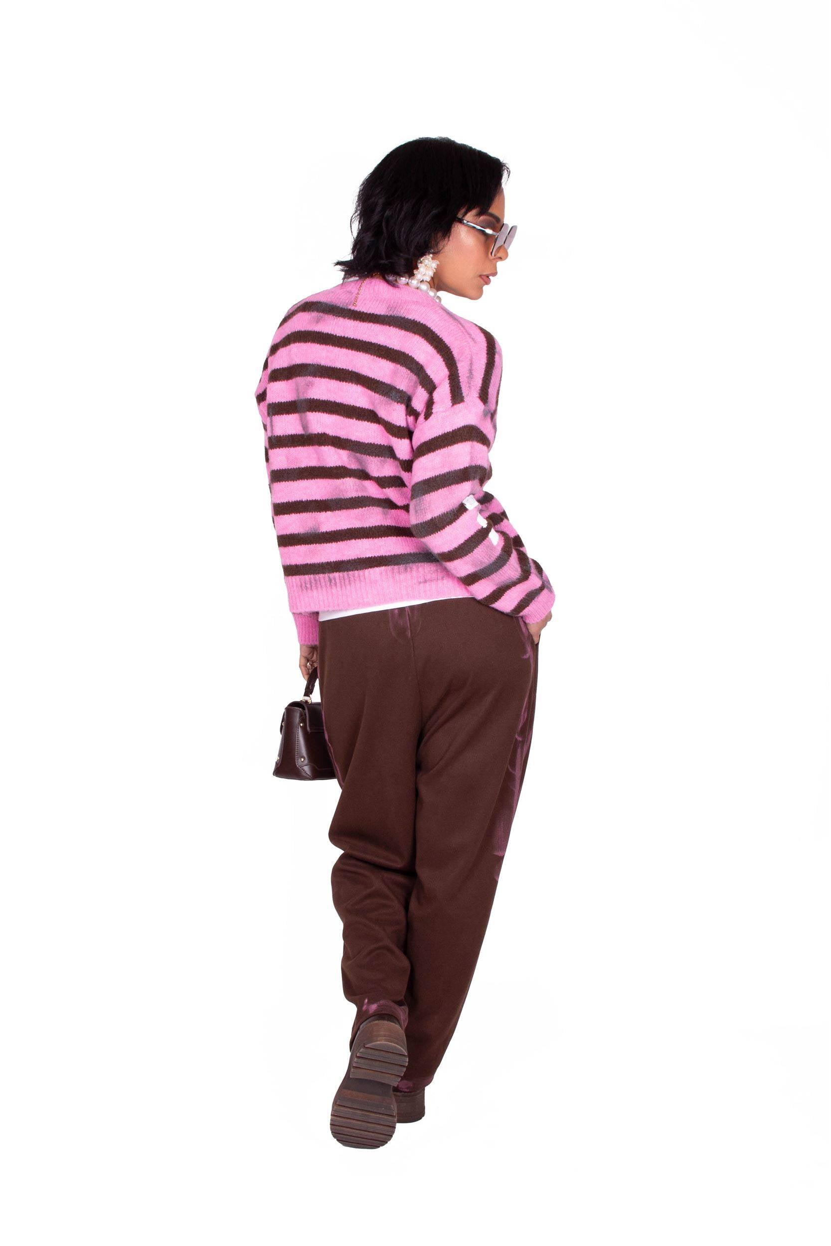 CARDIGAN ROSA E MARRONE IVY