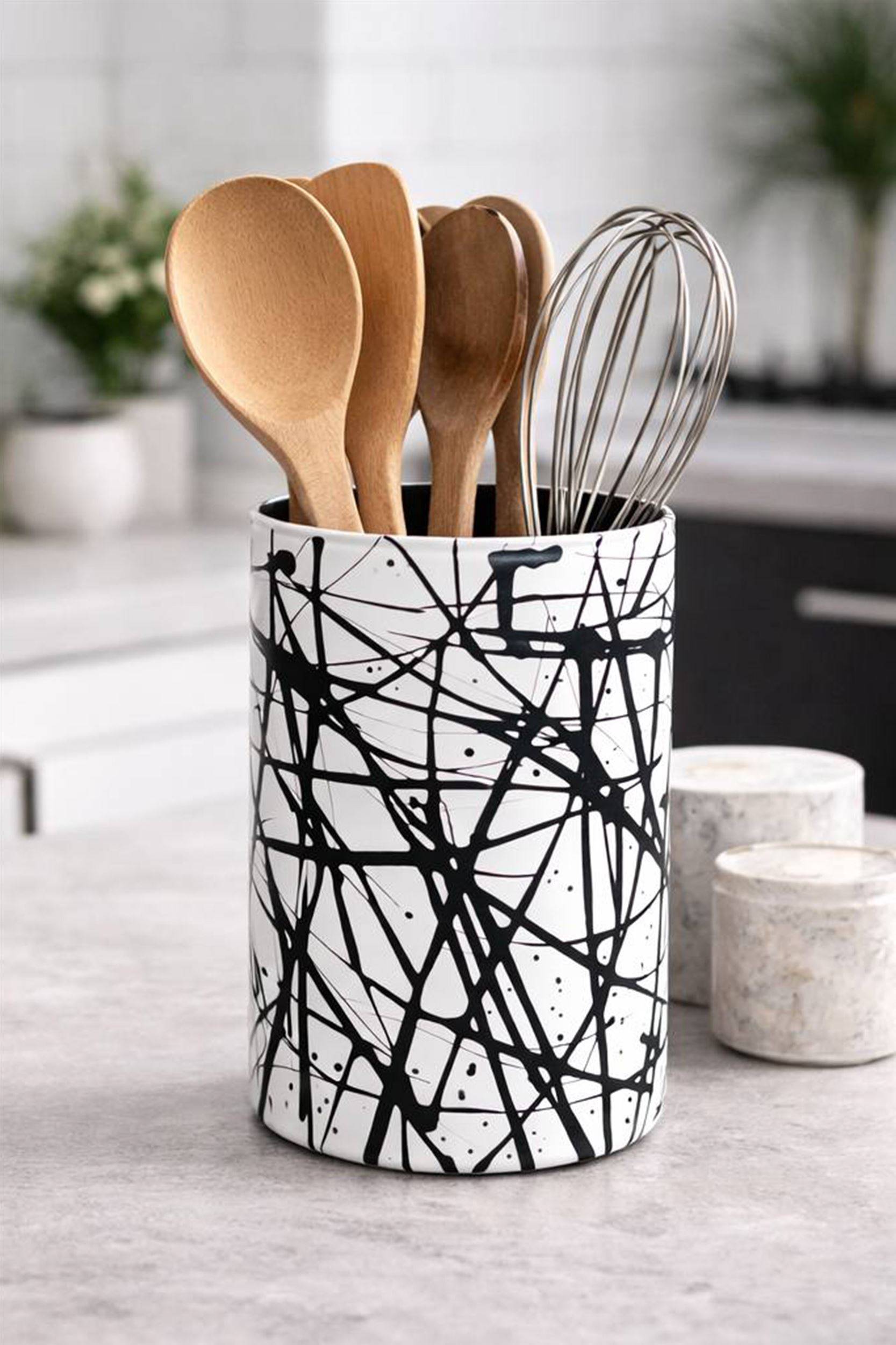 VASO IN VETRO BIANCO SCHIZZI NERI