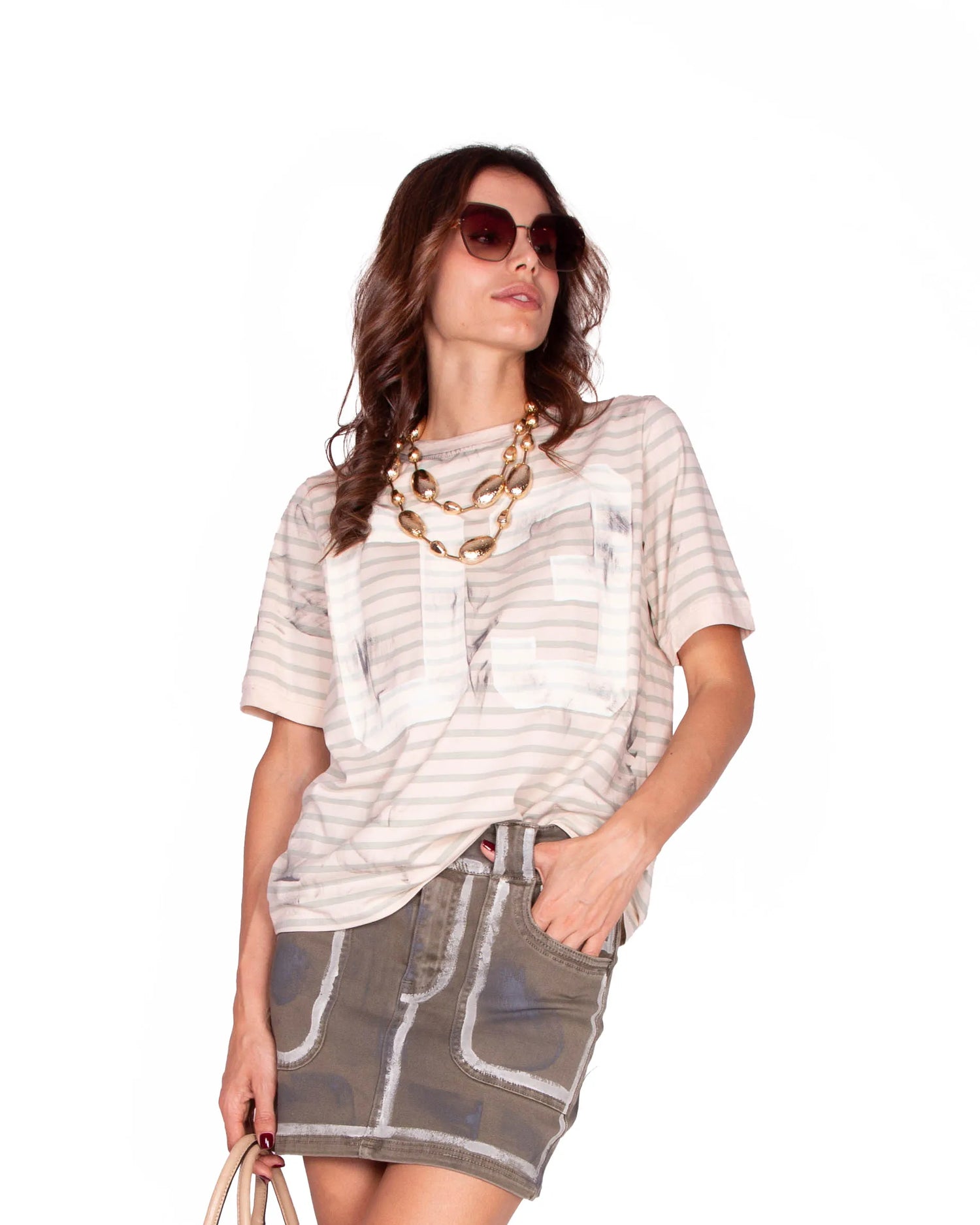 T-SHIRT A RIGHE PANNA E VERDE SALVIA DENISE